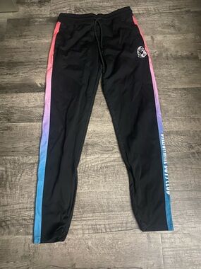 Billionaire Boys Club Black Joggers with Pink-Purple-Blue Gradient Side Stripe